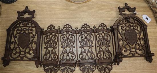 A French wrought iron hinged screen extended L.75cm